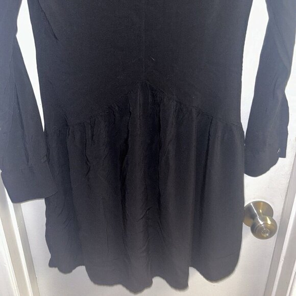 Theory Black Button Down Long Sleeve Collared Peplum Preppy Shirt Dress Size 0 - Picture 6 of 10